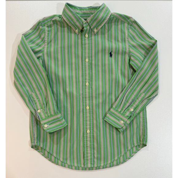 Ralph Lauren Boys Long Sleeve Green Strip Shirt Boys Sz 6 (06) - Picture 1 of 9